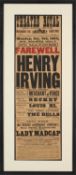 A VINTAGE PLAYBILL ADVERTISING THE FAREWELL OF HENRY IRVING AND HIS COMPANY