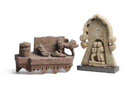 TWO INDIAN CARVED STONE FRAGMENTS