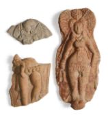 THREE FRAGMENTARY TERRACOTTA RELIEF PLAQUES, PROBABLY CHANDRAKETUGARH, INDIA, CIRCA 1ST CENTURY B.C.