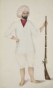 A COMPANY SCHOOL PAINTING OF A SERVANT HOLDING A RIFLE, PATNA, INDIA, 19TH CENTURY