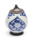 A KANGXI BLUE AND WHITE ROSEWATER BOTTLE CONVERTED INTO AN INKWELL, 18TH CENTURY