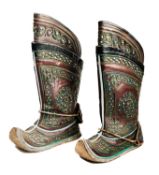 A PAIR OF ASIAN DECORATED LEATHER BOOTS, MID-20TH CENTURY, MONGOLIAN OR TIBETAN