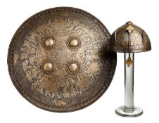 AN INDIAN KULAH-KHUD AND SHIELD, 19TH CENTURY
