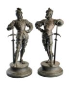 A PAIR OF BRONZE PATINATED SPELTER FIGURES, LATE 19TH/EARLY 20TH CENTURY
