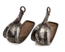 A PAIR OF JAPANESE STEEL STIRRUPS (ABUMI BATTO), EDO PERIOD, 19TH CENTURY