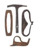 A COMBINATION HAMMER AND TURNSCREW, AND THREE STRIKE-A-LIGHTS, 17TH/18TH CENTURY
