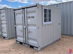 UNUSED 6’X8’X7’ STORAGE CONTAINER W/ SIDE DOOR & WINDOW