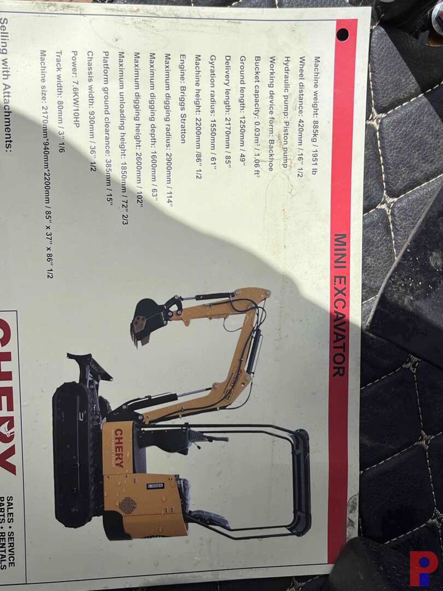 UNUSED CHERY KV12 MINI EXCAVATOR - Image 7 of 7