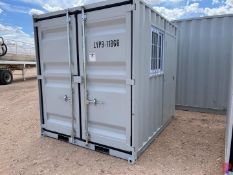 UNUSED 7’X9’X8’ STORAGE CONTAINER W/ SIDE DOOR & WINDOW