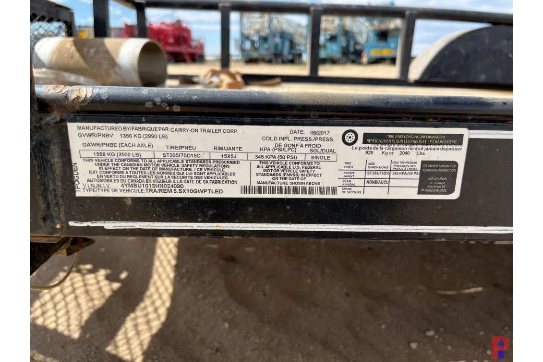 2017 CARRY-ON TRAILER 10' X 6' S/A TRAILER VIN/SN: 4YMBU1013HN024090, W/ TOOL BASKET, ST205/75D15 - Image 5 of 5