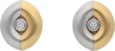 Brillant-Ohrclips Modernes Design in Gelbgold/Weissgold 18K mit satinierter Oberfläche und 2