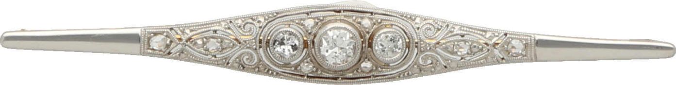 Diamant-Brosche Antike Brosche in Gelbgold 14K mit einer Decke aus Platin 950 in filigraner