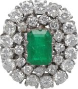 Smaragd-Brillant-Ring Dekorativer Ring in Weissgold 14K mit 1 Smaragd im Smaragdschliff von ca. 1,