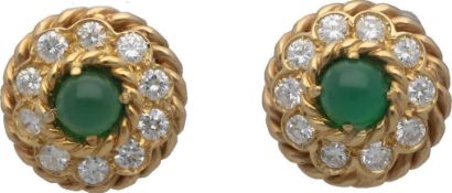 Chrysopras-Brillant-Ohrclips Ansprechende Ohrclips in Gelbgold 18K mit jeweils 1 Chrysopras Cabochon