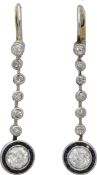 Diamant-Saphir-Ohrhänger Antike Ohrhänger in Weissgold 18K/Brisurenklappe in Gelbgold mit je einem