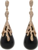 Onyx-Diamant-Ohrhänger Modernes Design in Roségold 18K mit Onyx-Tropfen von ca. 40 ct und