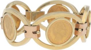 Münz-Armband Münz-Armband in Gelbgold/Rotgold 14K mit 5 Münzen von Ludwig II König von Bayern 10