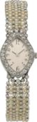 Schmuck-Uhr Elegante Schmuckuhr in Platin 950 in schöner Navettenform, mit Perlenarmband sowie