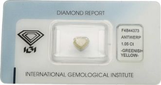 Ungefasstes Diamant-Herz Ungefasster Diamant im Herzschliff von ca. 1,05 ct (greenish yellow/P1) mit