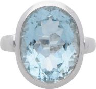 Topas-Ring Kühles Design in Weissgold 18K mit einem hellblauen, ovalen Topas von ca. 12 ct als