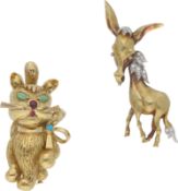 Broschen Set Herziges Broschen Set in Gelbgold/Weissgold 18K bestehend aus einer Katzen-Brosche