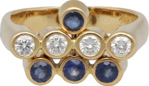 Saphir-Diamant-Ring Wandelbares Schmuckstück in Gelbgold 18K mit 4 Brillanten von zus. ca. 0,4 ct (