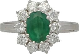 Smaragd-Brillant-Ring Entourage-Ring in Weissgold 14K mit einem ovalen Smaragd von ca. 0,75 ct