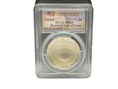 UNIQUE 2014-P U.S. BASEBALL HALL OF FAME SILVER DOLLAR PCGS MS69