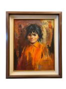 JOHN JEROME MITCHELL OIL ON CANVAS PAINTING OF NATIVE AMERICAN CHILD