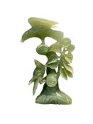 CARVED GREEN JADE SCULPTURE OF TWO BIRDS ON TREE BRANCHES
