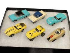 SIX VINTAGE AURORA HO SCALE SLOT CARS