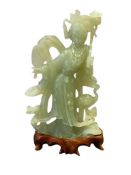 ANTIQUE CARVED GREEN JADE EMPRESS SCULPTURE