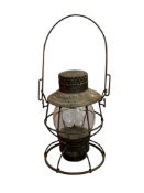 ANTIQUE ADLAKE PENNSYLVANIA LINES RAILROAD LANTERN WITH CLEAR GLASS GLOBE