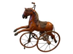 VINTAGE CARVED WOODEN VELOCIPEDE TRICYCLE HORSE