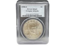 1998-S U.S. CRISPUS ATTUCKS SILVER DOLLAR PCGS MS69