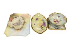 FIVE PIECES OF HAND PAINTED FRENCH LIMOGE PORCELAIN CHINA DISHES