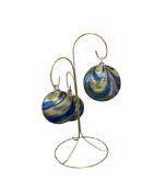 SET OF THREE GLASS EYE STUDIO HAND BLOWN RIBBON ORNAMENTS