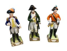 THREE VINTAGE CAPODIMONTE MILITARY PORCELAIN FIGURINES