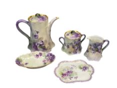 FIVE PIECES OF HAND PAINTED PORCELAIN CHINA WITH MOST BY HAVILAND
