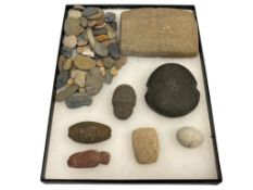 NATIVE AMERICAN STONE ARTIFACTS INCLUDING GROOVED SINKER STONES AND MORE