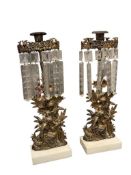PAIR OF ANTIQUE VICTORIAN GIRANDOLE CORNELIUS & CO. CANDLESTICKES FEATURING BRASS AND MARBLE