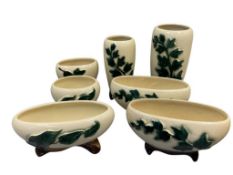 SEVEN PIECES OF VINTAGE ROYAL COPLEY IVY LEAF POTTERY DISHES
