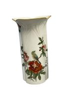 ROCHARD FRENCH LIMOGES FLORENCE PORCELAIN FLUTED VASE WITH JAPANESE ART OF BIRDS AND FLOWERS