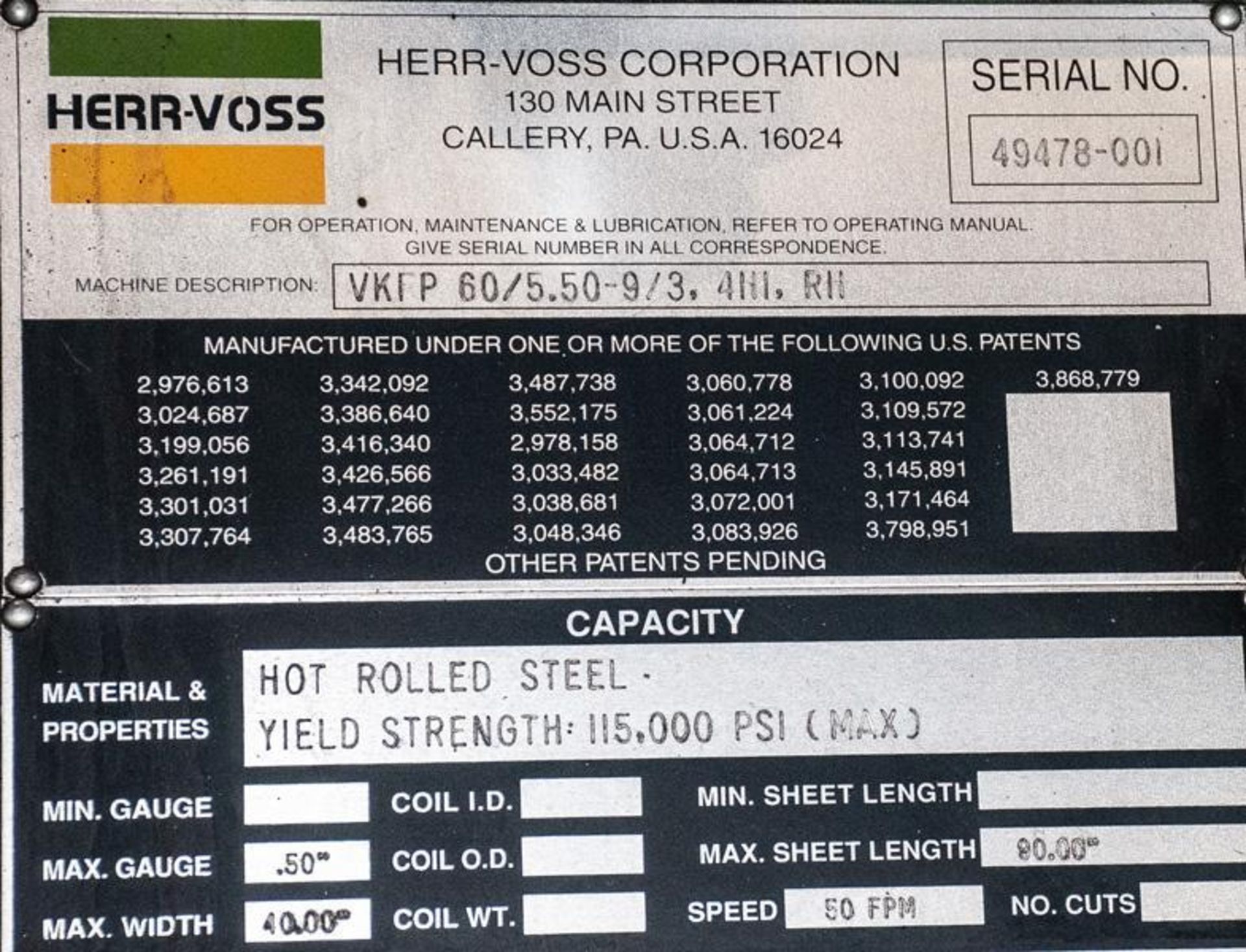 Herr Voss VKFP 60/5.50-9/3 4-HI R.H. Plate Flattening Line - Image 9 of 15