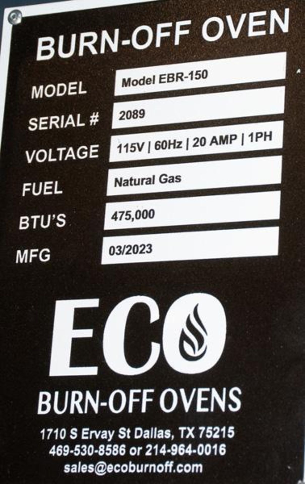 2023 ECO Burn Off Oven, Model EBR-150 - Image 5 of 6