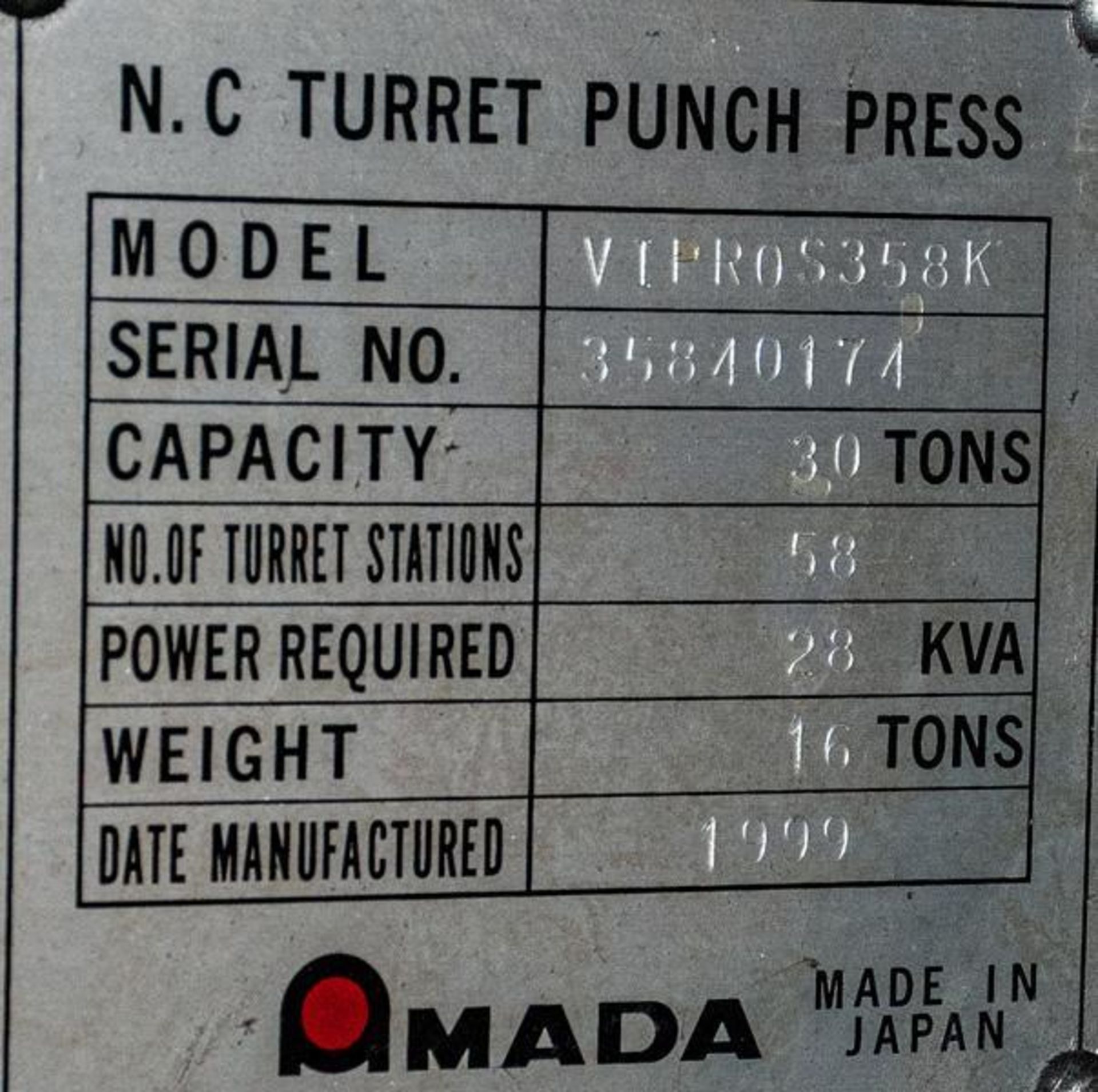 1999 Amada Vipros 358K 33-Ton Turret Punch - Image 5 of 10