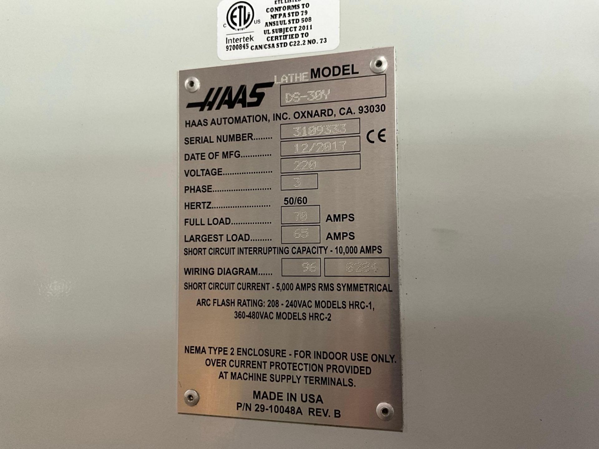 2017 HAAS DS-30Y CNC LATHE SN: 3109333, 3.5" BAR CAP - Image 30 of 32