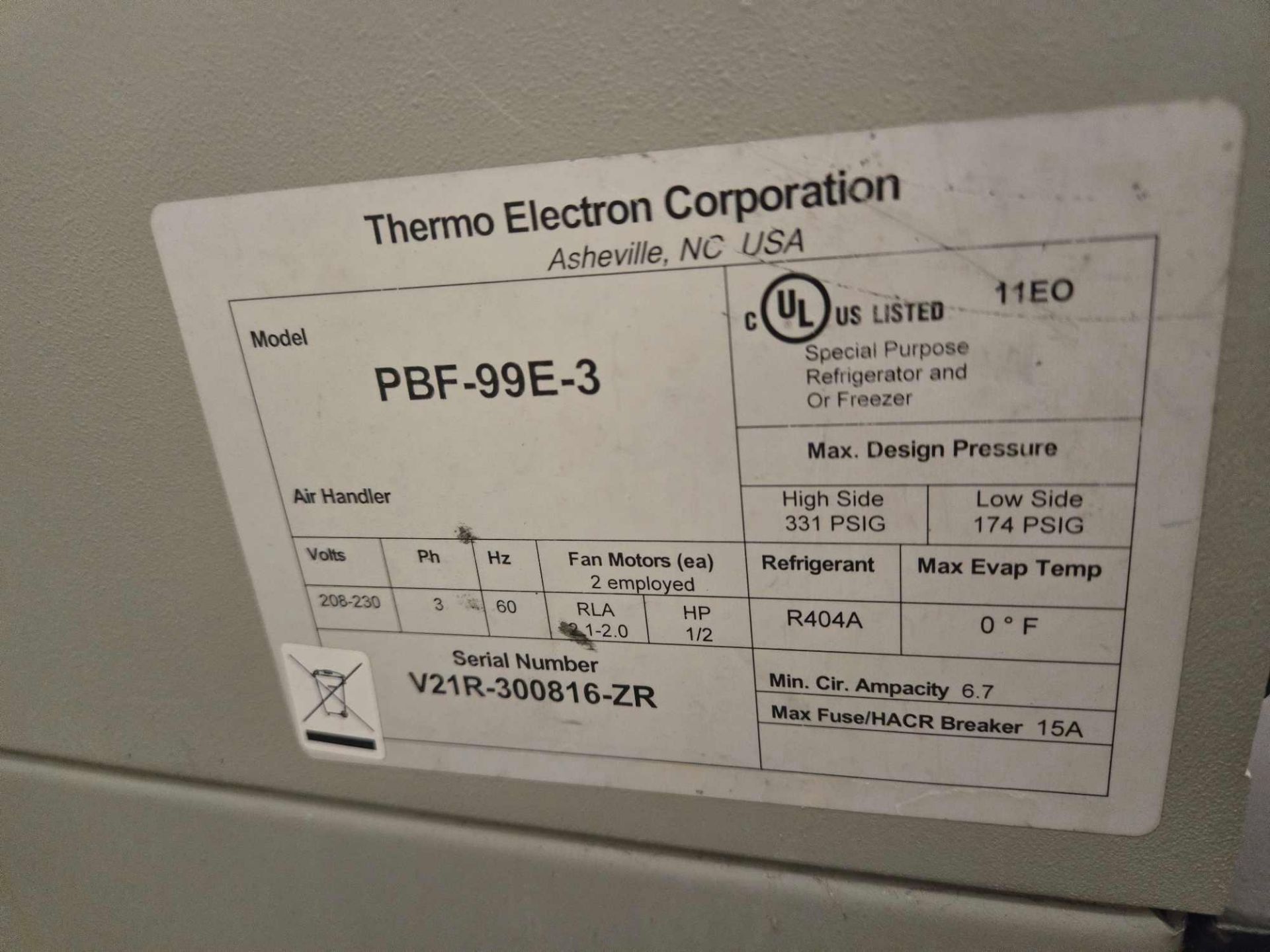 THERMO ELECTRON CORP. HARRIS PBF-99E-3 BLAST FREEZER - Image 12 of 12