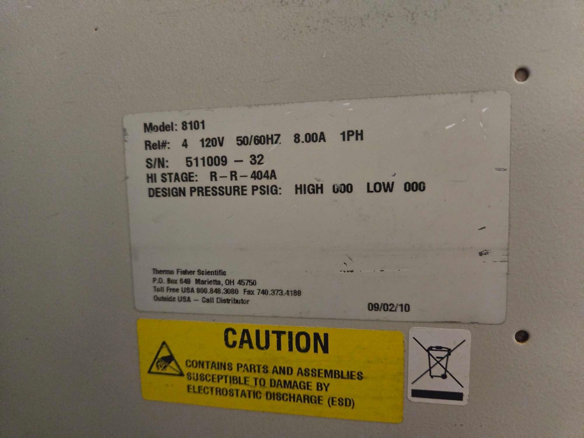 THERMO SCIENTIFIC 8101 BLAST FREEZER #1 W/ TRAYS, MFG. 2010 - Image 9 of 18