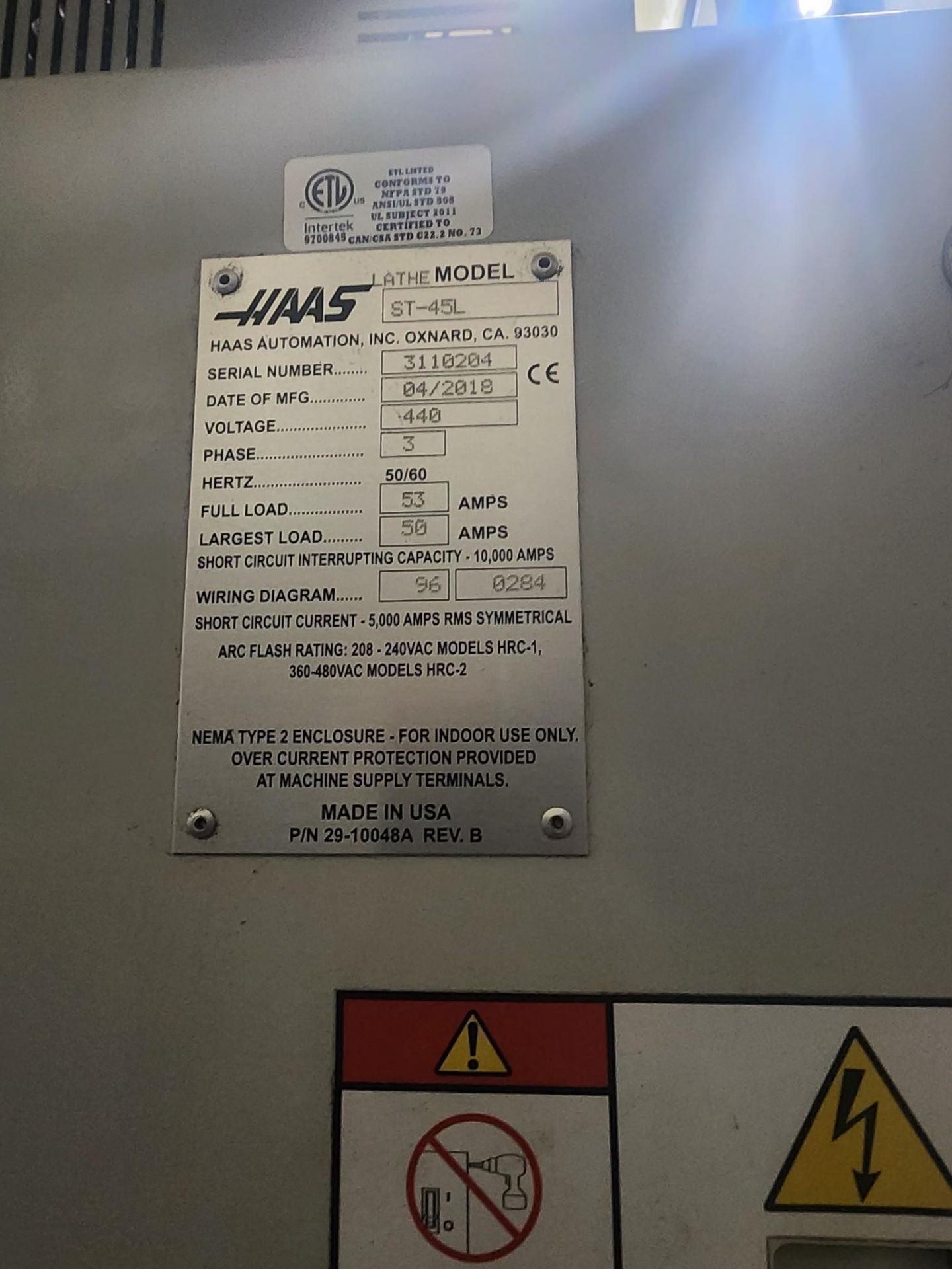 2018 HAAS ST-45L CNC LATHE PROGRAMMABLE STEADY REST - Image 8 of 9